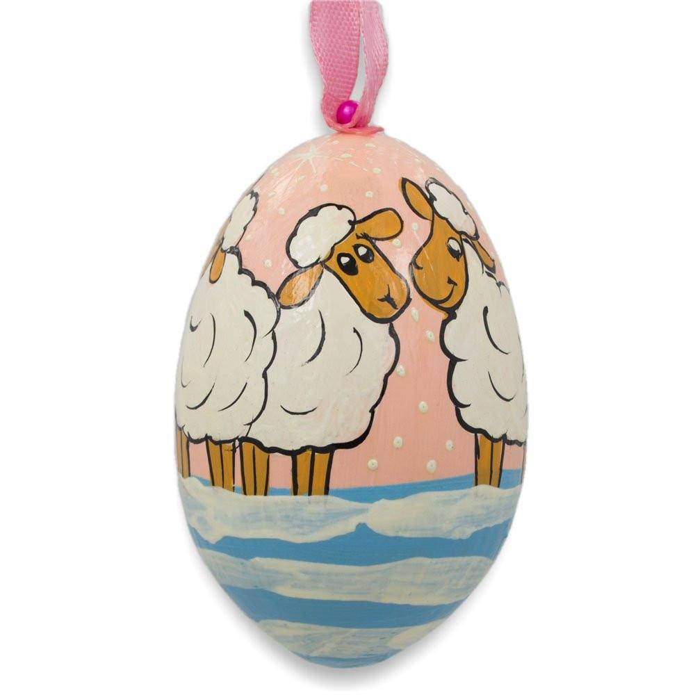 Three Lamb in Winter Wooden Christmas Ornament 3 Inches