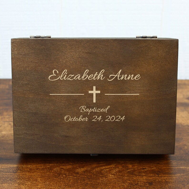 Personalize baptism gift wooden jewelry keepsake box with beautiful wooden cross newest printed