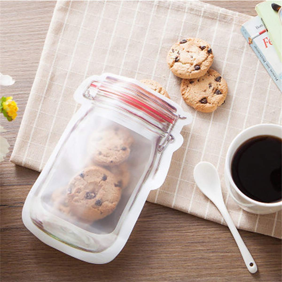 20 Pieces Mason Jar Zipper Bags, Reusable Storage Bags Mason Bottle Shape Storage Bags Portable Mason Jar Stand-Up Leakproof Food Saver Bags For Home Kitchen