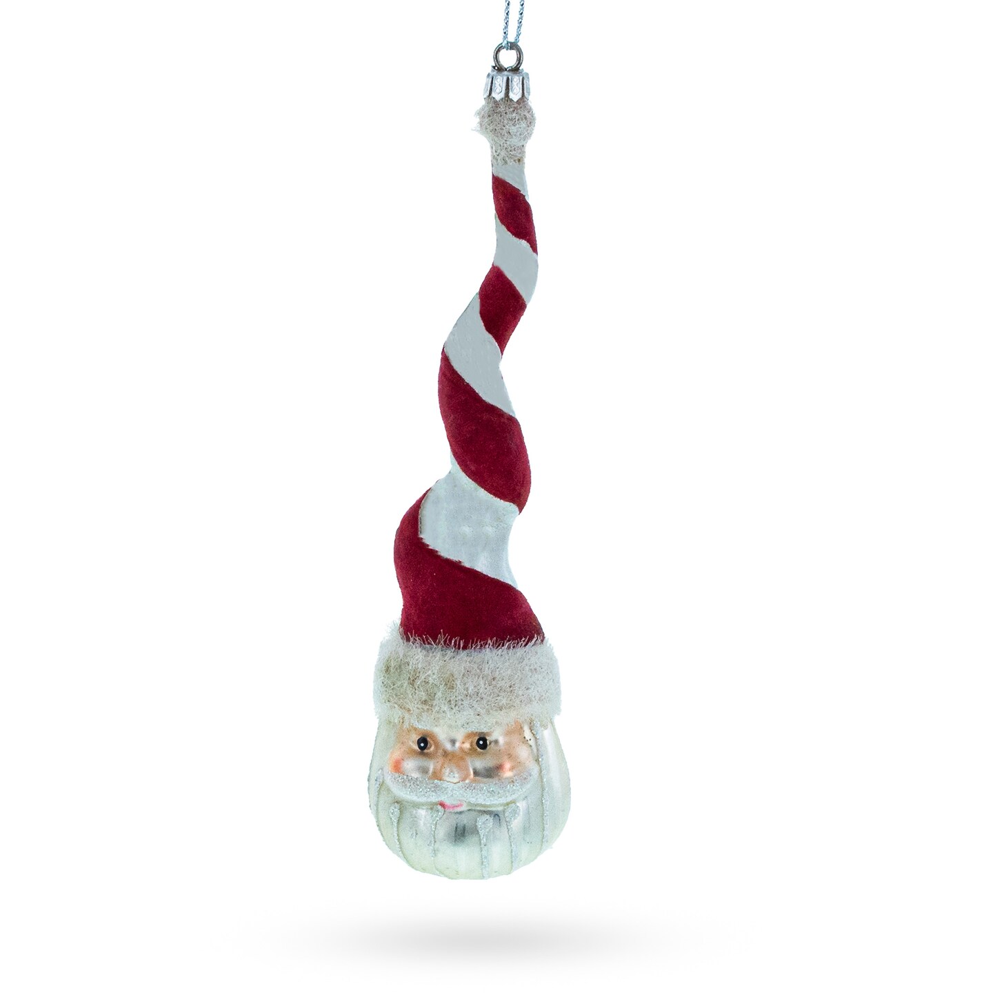 Santa with Quirky Twisted Hat Blown Glass Christmas Ornament