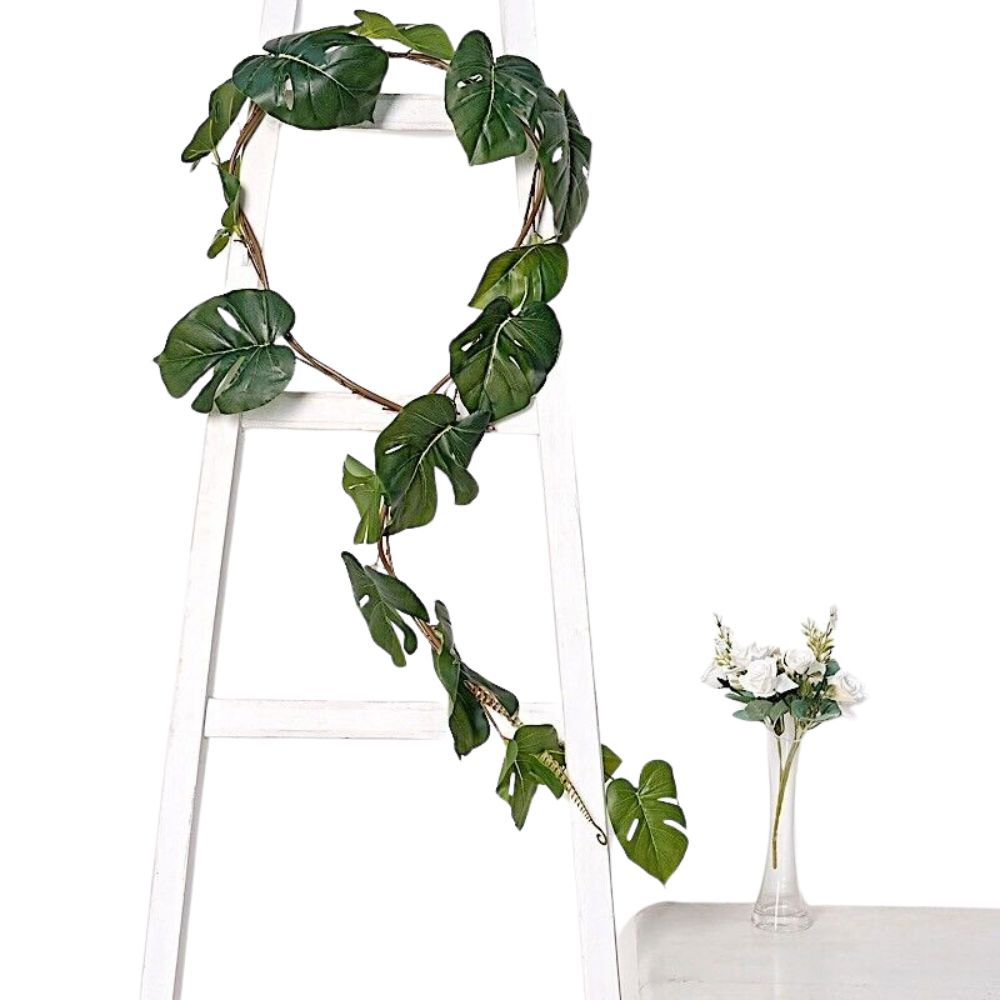 Artificial Lush Green Monstera Vine 6ft Artificial Garland