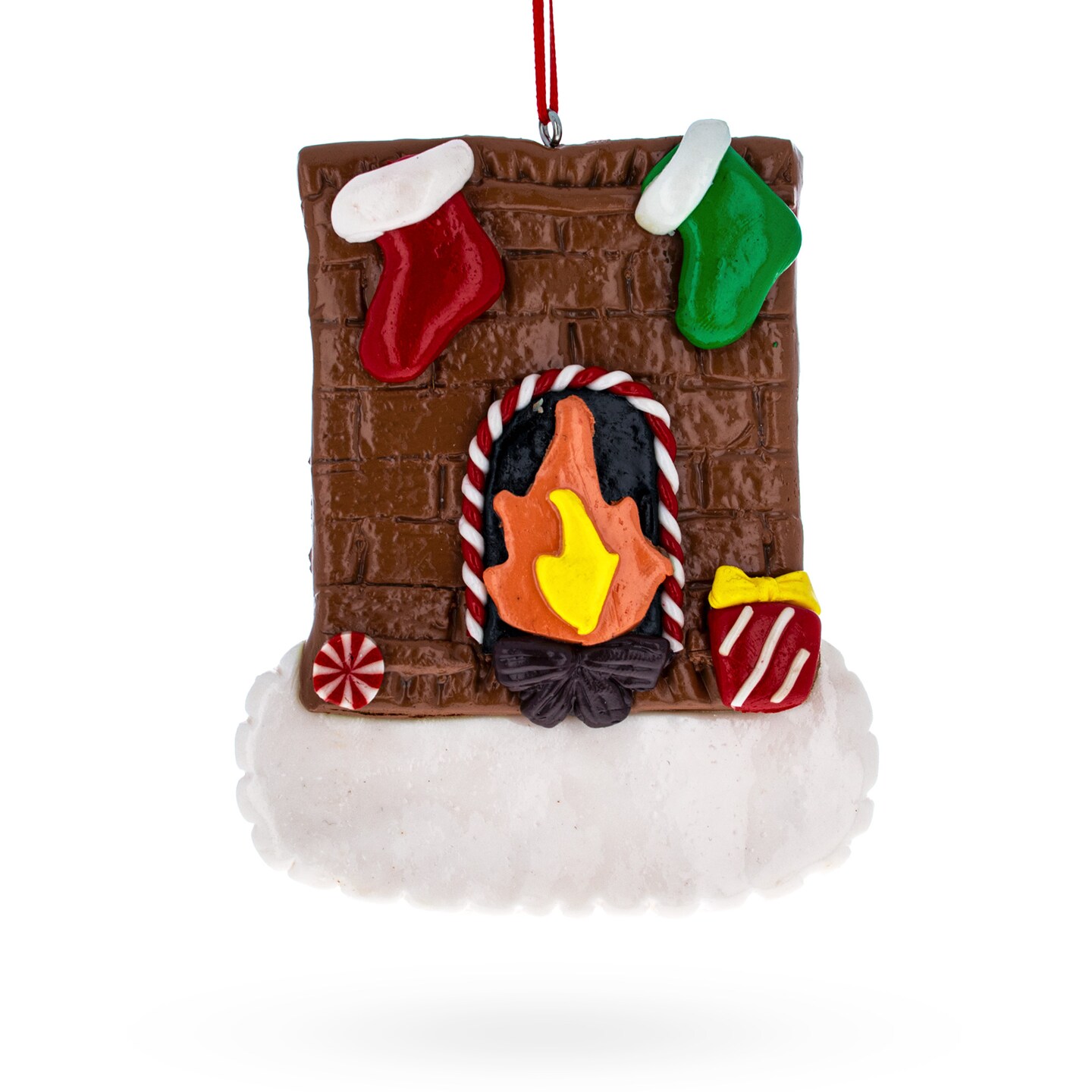Fireplace with 2 Socks Clay-dough Christmas Ornament