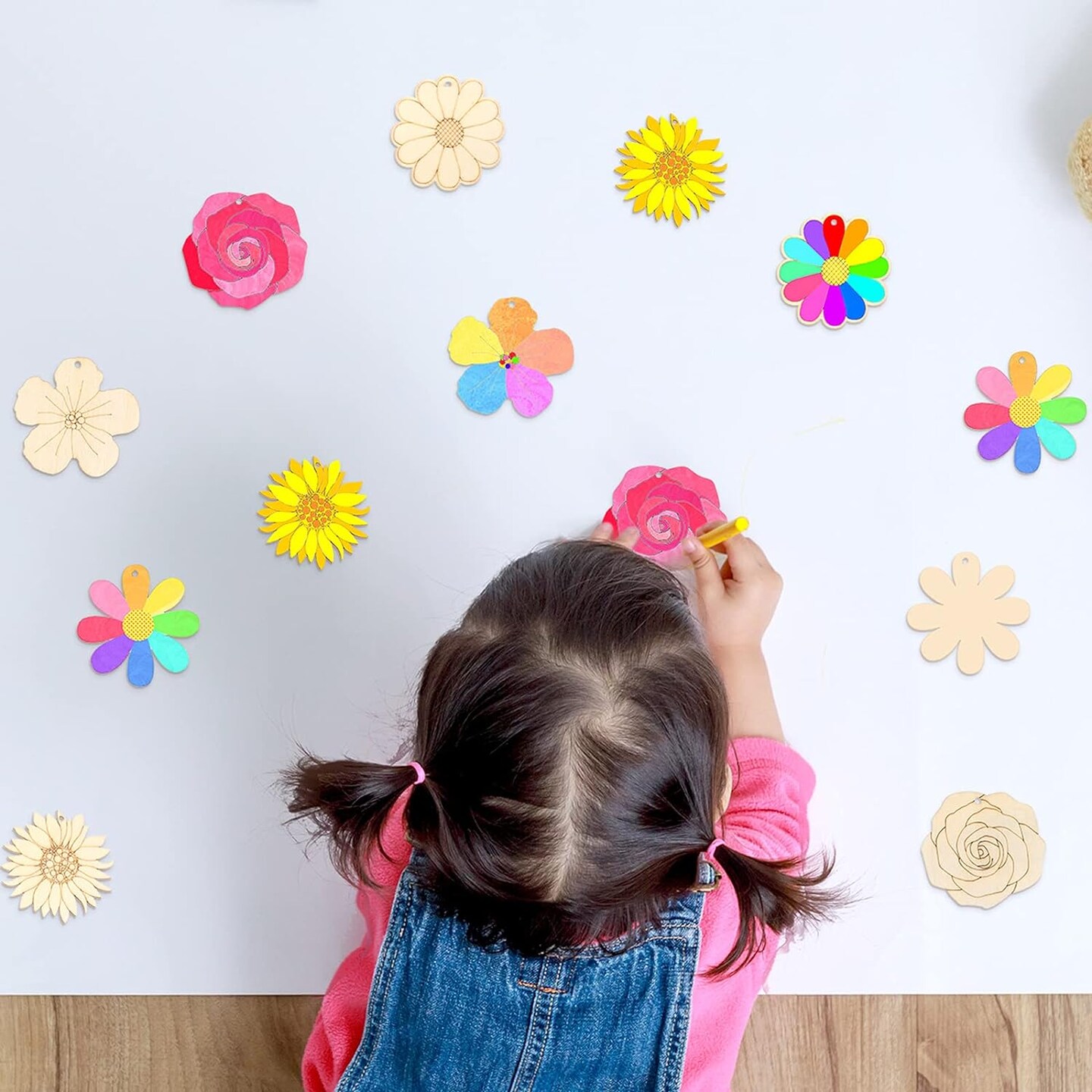50 Pieces Flowers Unfinished Wooden Cutouts For Crafts Sunflower Wood Slices Flower Wooden Paint Crafts For Kids Painting, Diy Crafts Painting Tags Wedding Home Decorations