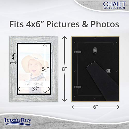 4x6 Loft Gray Picture Frame, Rustic Casual Style 4 x 6 Photo Frame, Table Top or Wall Mount, Chalet Collection