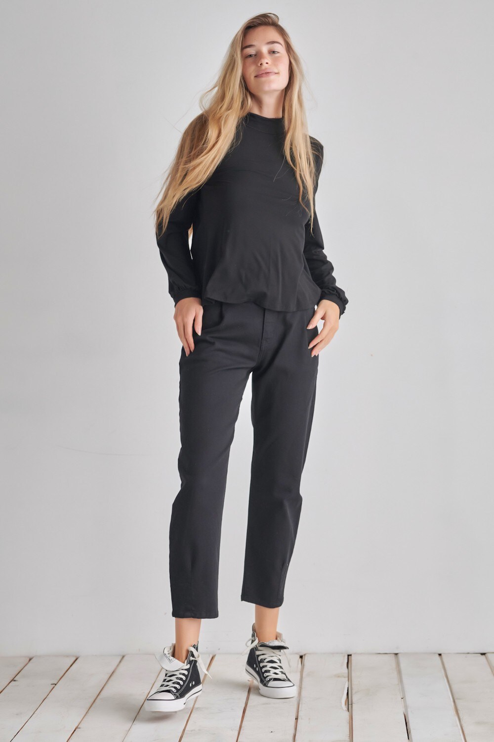 Long Sleeve Back Drop Mock Neck Top | 95% Rayon 5% Spandex | RADYAN®