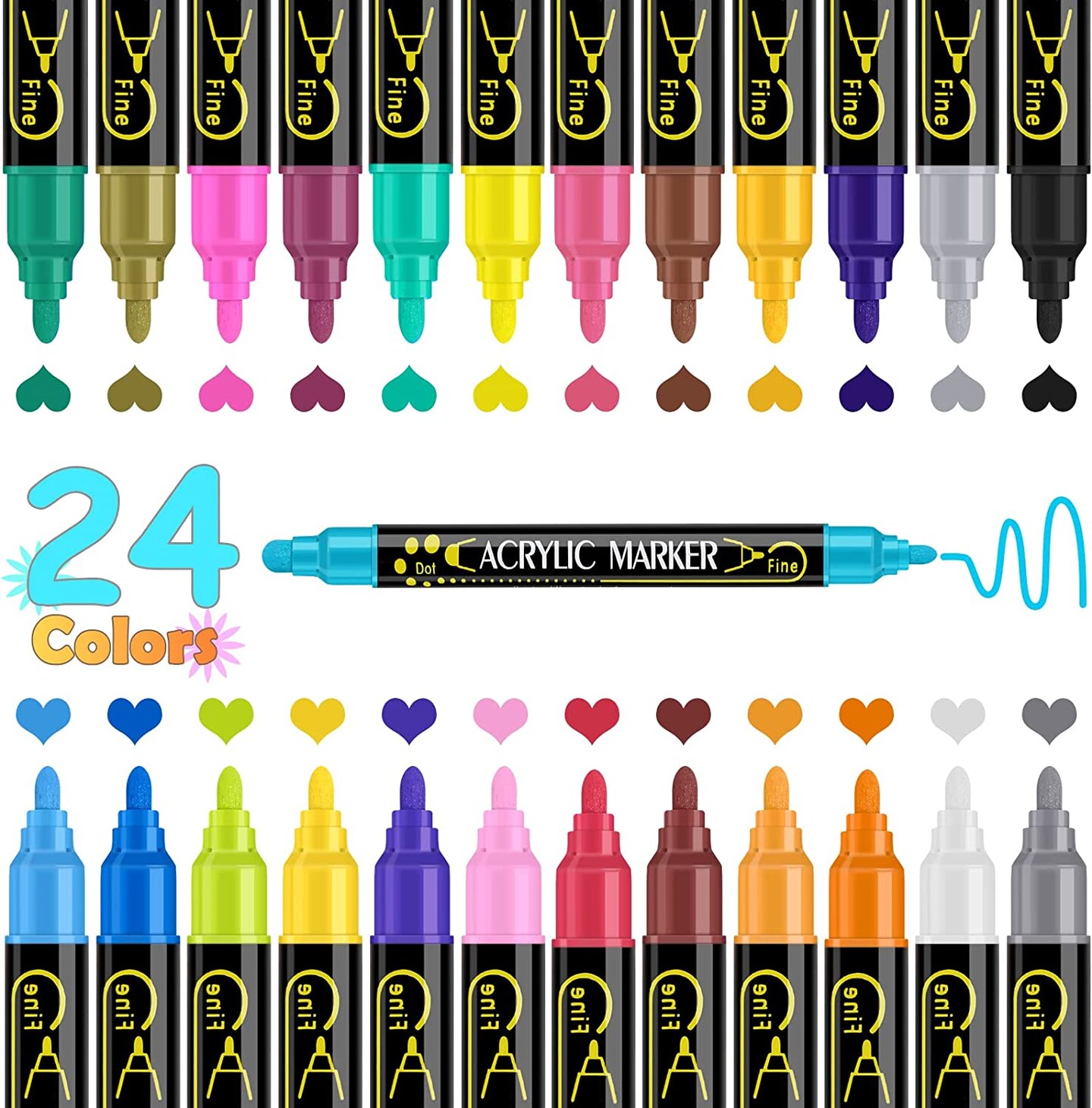 Acrylic Paint Pens and 60PCS Craft Rock Painting Set, for Wood, Canvas, Stone, Glass, Ceramic, DIY Crafts
