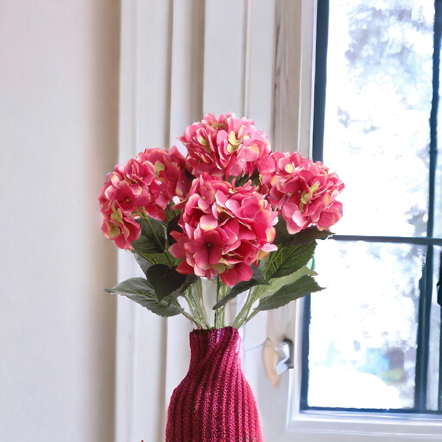 6-Pack: UV Fuchsia Hydrangea Bush with 7 Silk Flowers for Outdoor &#x26; Indoor D&#xE9;cor - Floral Home by Artificial Flowers