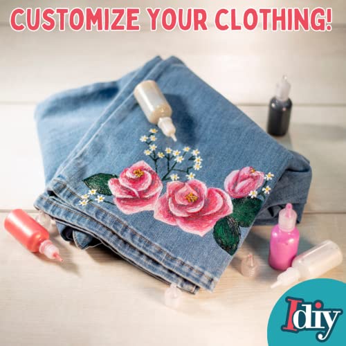 10 Pieces Fabric Paints Metallic Colors (1oz bottles) Bright 3D Fabric T Shirt Clothing Soft Paint, Non-Toxic Water-Based, Washable, Permanent, Classroom, Kids Birthday Party Art Craft, Holiday Craft