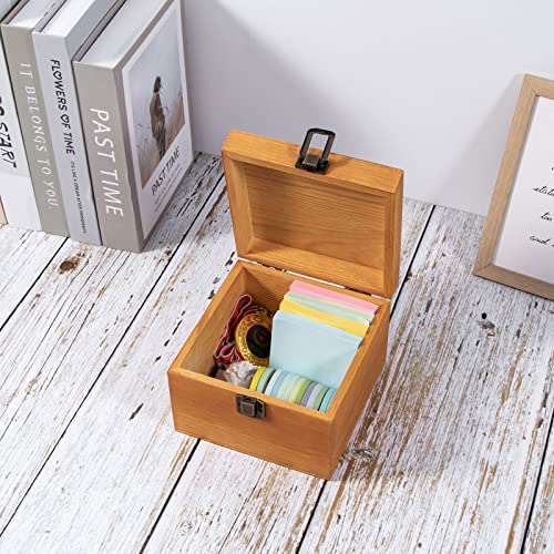 Vintage Wooden Storage Box Container with Hinged Lid and Front Clasp, 5.5&#x27;&#x27; x 5.5&#x27;&#x27; x 3.9&#x27;&#x27; Small Keepsake Box, Rustic Wood Boxes for Crafts Art Hobbies and Home Decoration