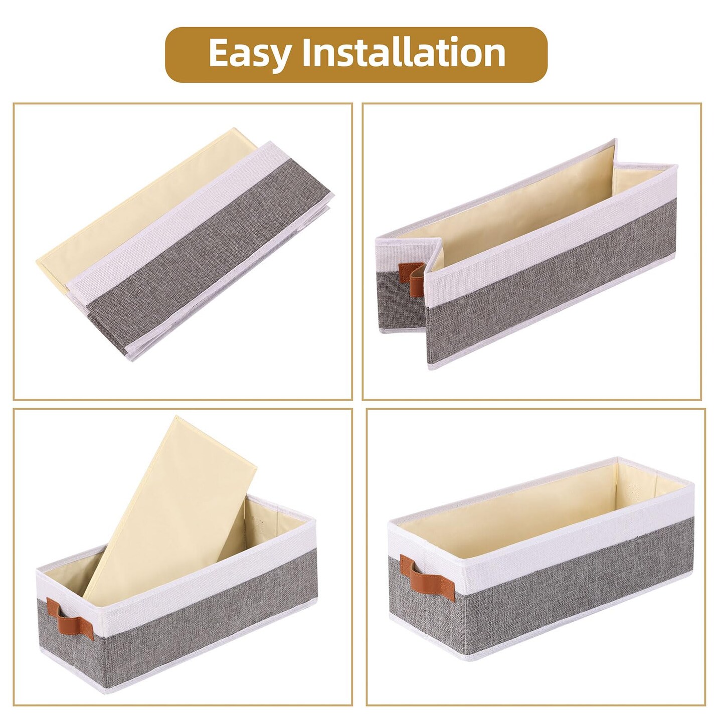 Small Storage Basket 1-Pack,Foldable Open Storage Bins, Storage Boxes with Handles, Fabric Storage Containers (White&Gray,15x6x5in