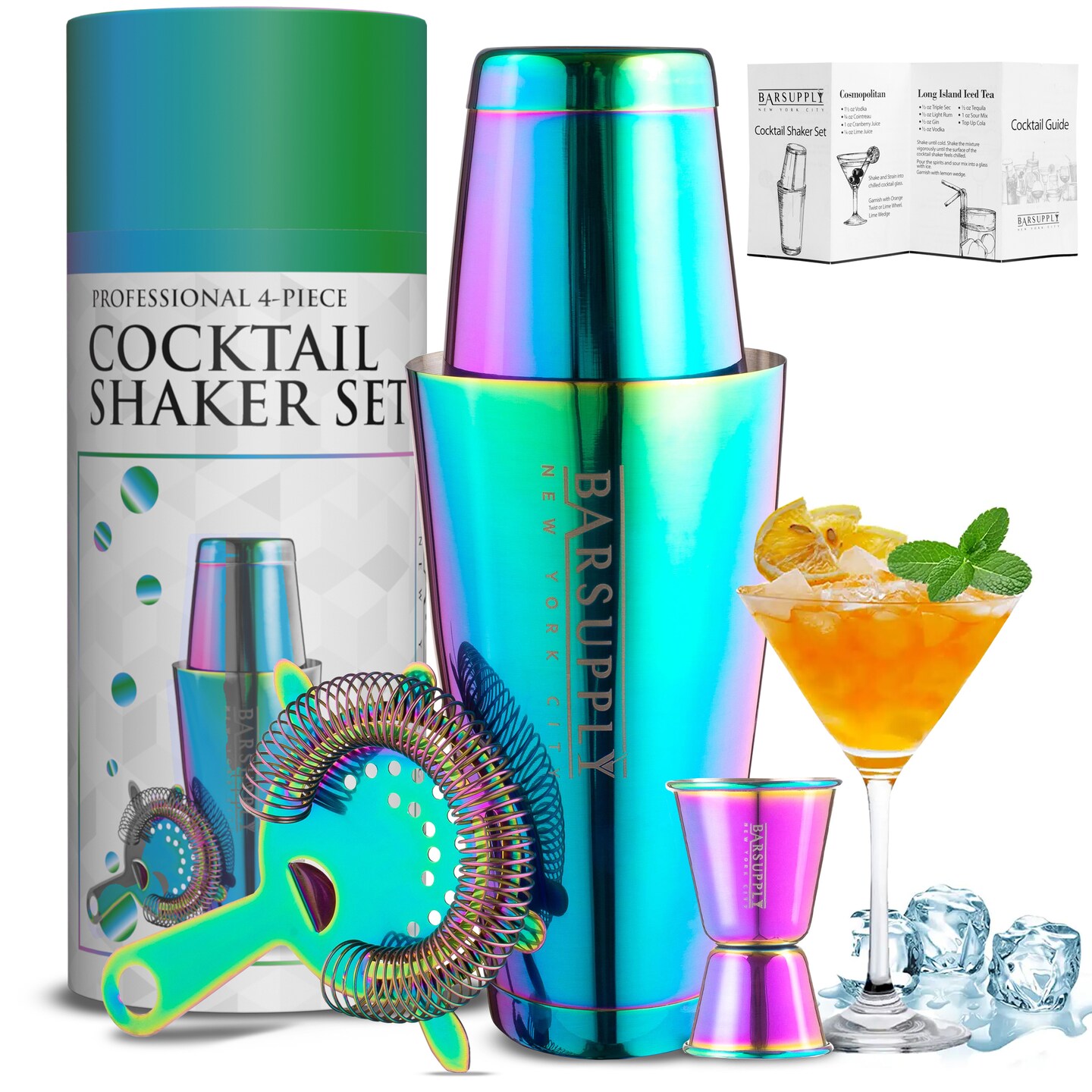 Professional Cocktail Shaker Set 4-Piece Bar Set Stainless Steel 304