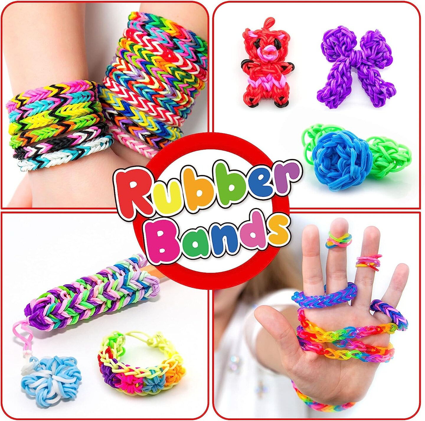17500+ Rubber Loom Bands with 3 Layer Container, 28 Colors, 600 S-Clips, 352 Beads, 40 Cartoon Pendant, Bracelet Making Refill Kit for Kids