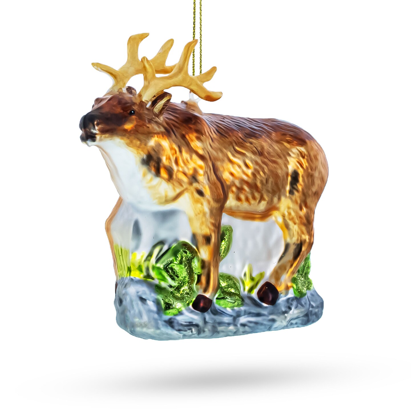 Graceful Reindeer on Grass Blown Glass Christmas Ornament