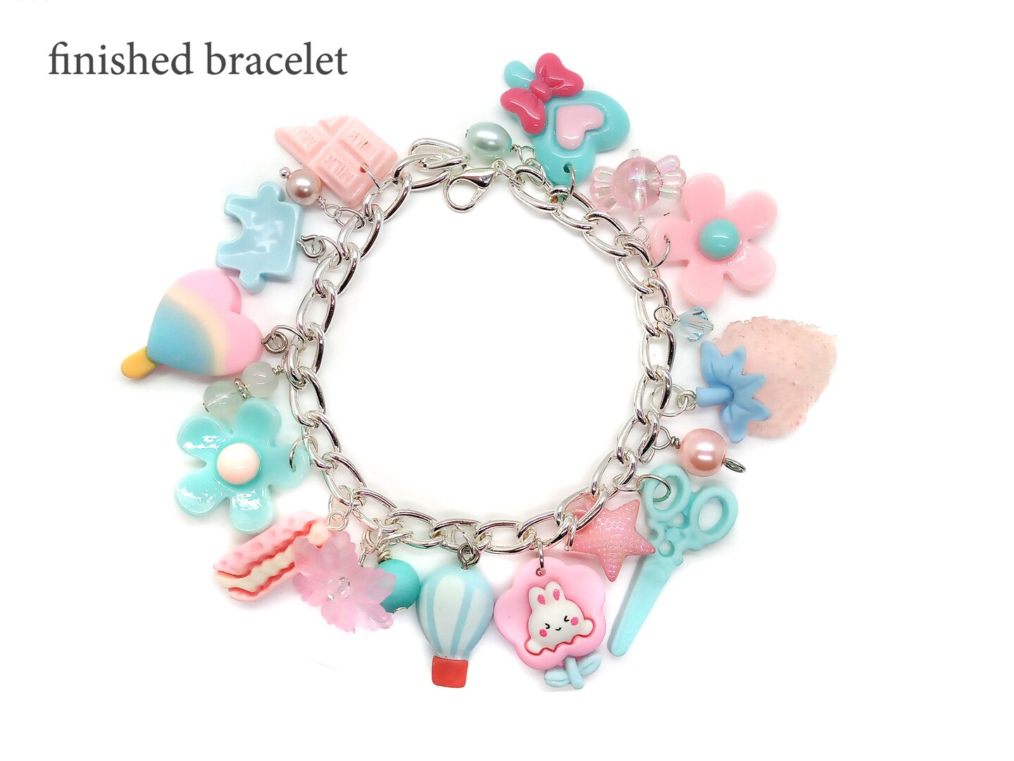 Pastel Charm Bracelet Kit, with Cute Chunky Charms, up to 7.5 inches, Adorabilities