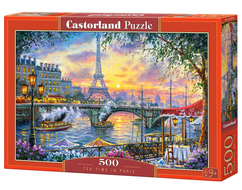 500 Piece Jigsaw Puzzle, Tea Time in Paris, France, Colorful Eiffel Tower and Caf&#xE9; Puzzle, Paris, Art Puzzle, Adult Puzzles, Castorland B-53018