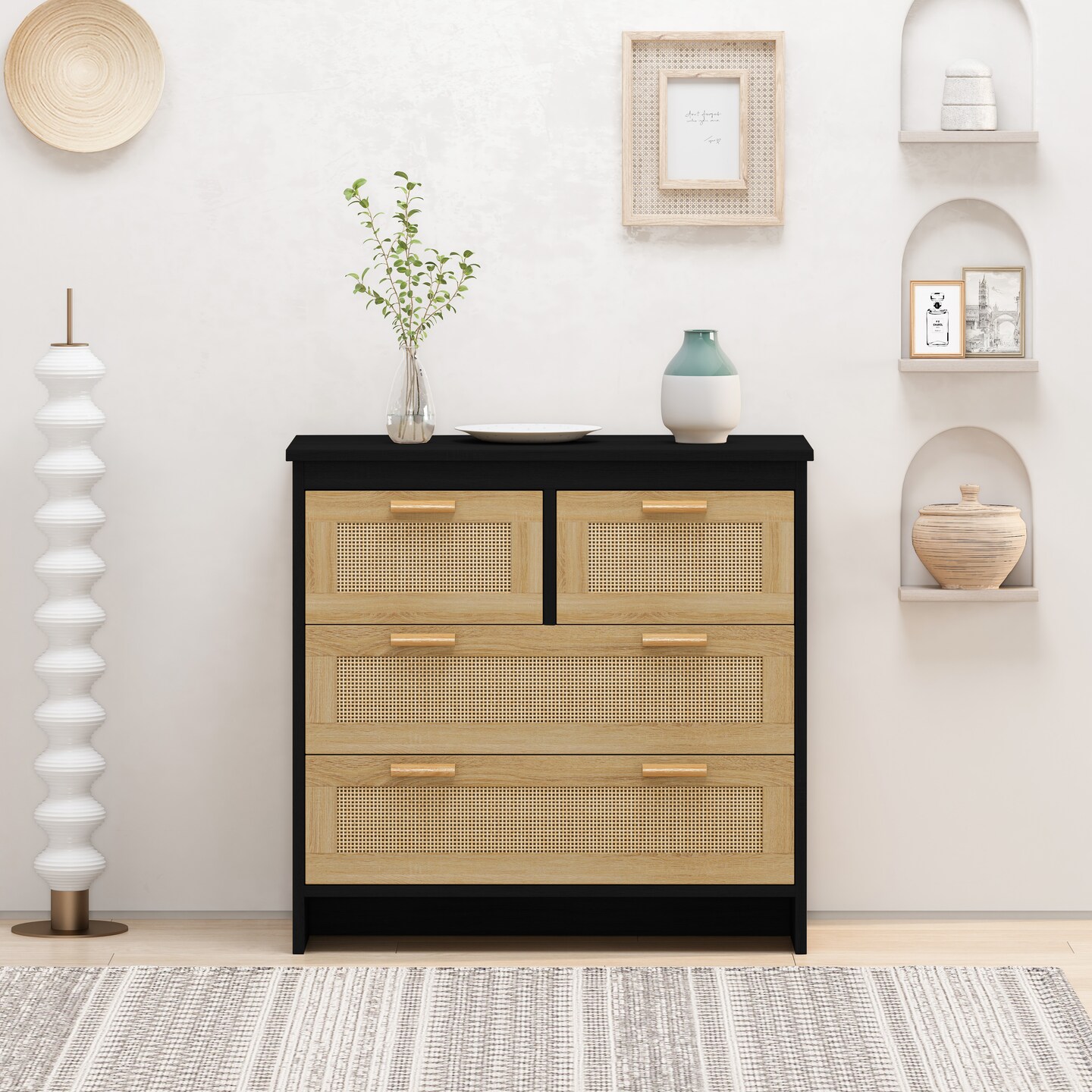 4-Drawer Rattan Wood Cabinet | Stylish Storage