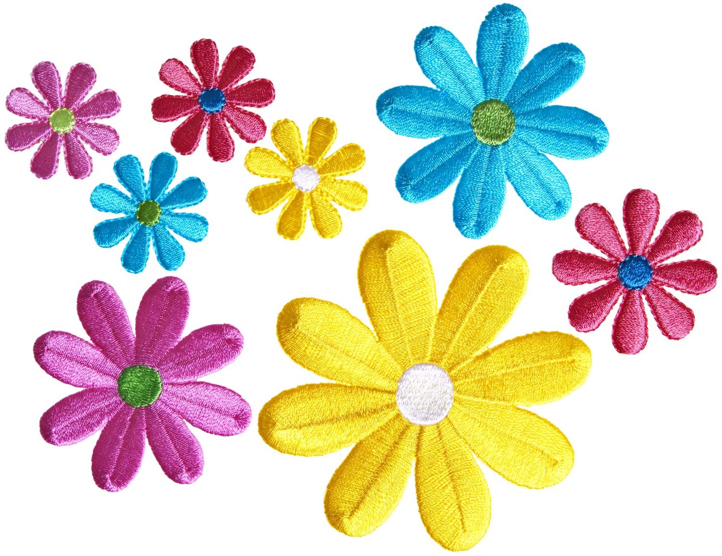 Simplicity Multicolor Daisy Flowers Applique Clothing Iron On Patches, 8pc, Sizes Vary
