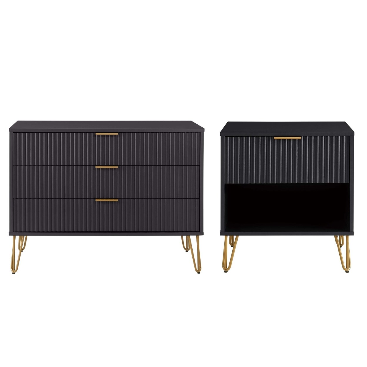 Manhattan Comfort2-Piece DUMBO Modern Standard 3-Drawer Dresser and DUMBO Modern 1.0 Nightstand in White Manhattan Comfort2-Piece DUMBO Modern Standard 3-Drawer Dresser and DUMBO Modern 1.0 Nightstand in White