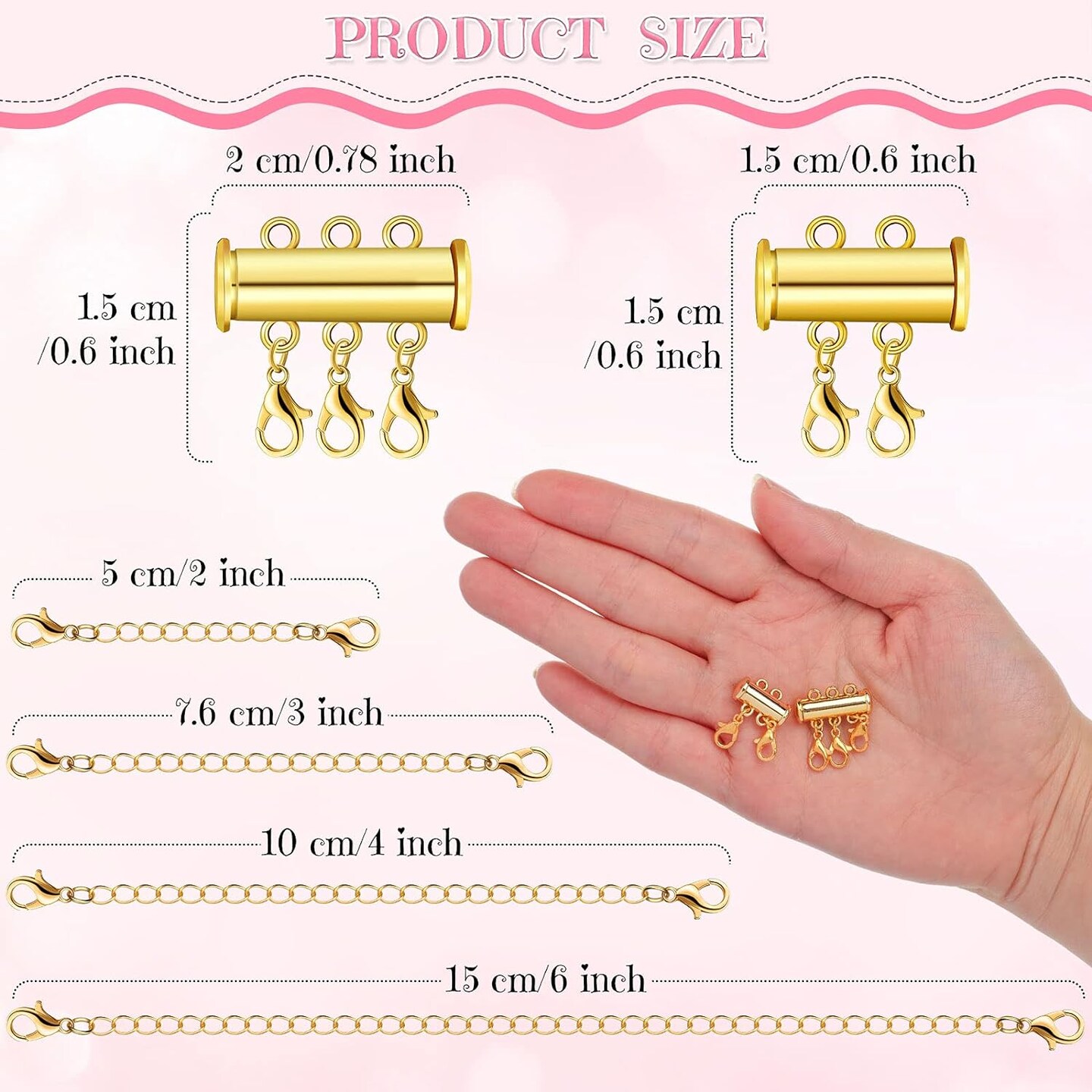 12 Pieces Necklace Layering Clasp Necklace Connector Slide Clasp Lock Multi Strand Slide Tube Clasp Plated Tube Lock Connector Necklace Separator with Bracelet Chain Extender Box (Gold, Silver)