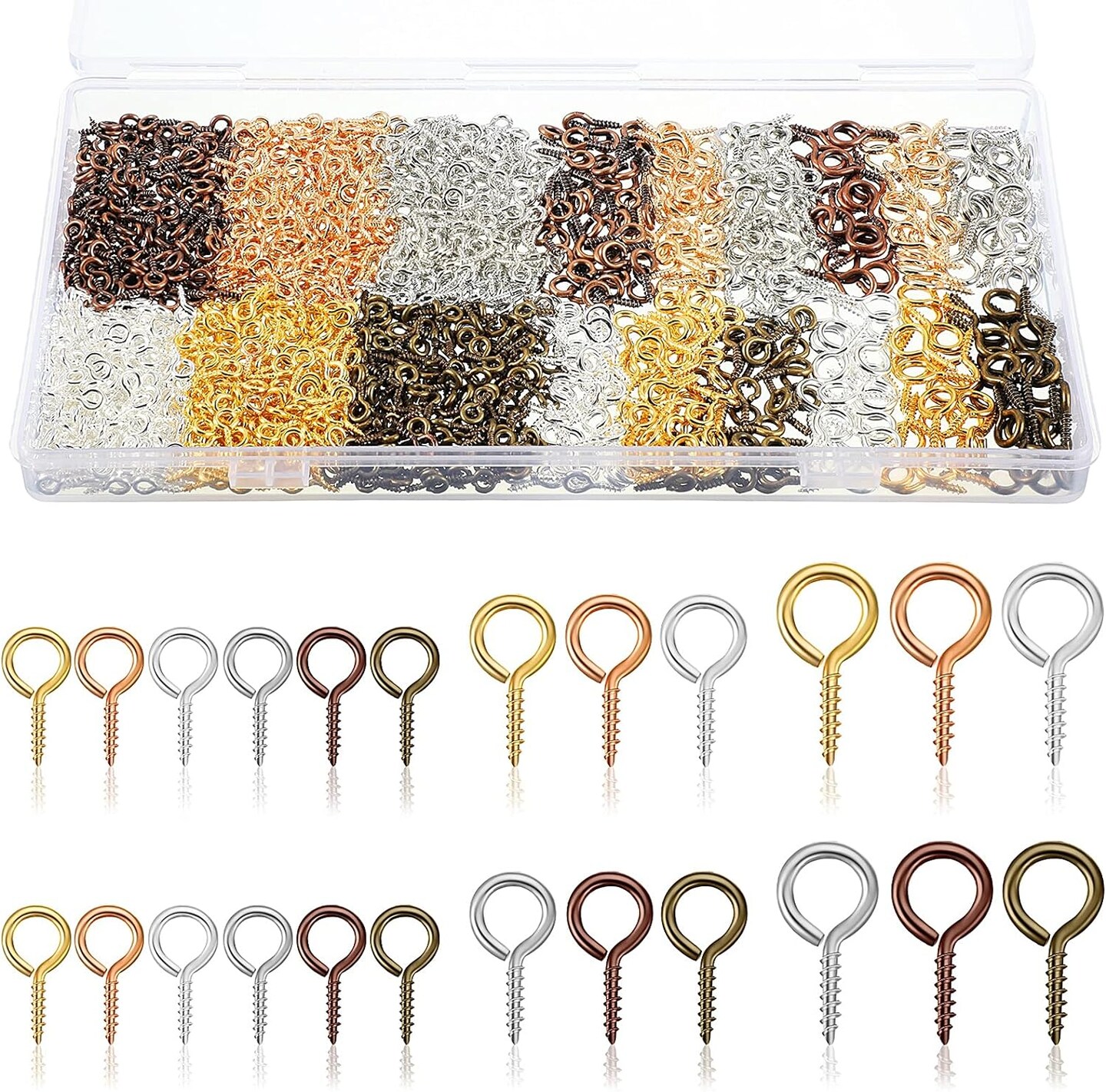 1200 Pcs 3 Sizes Small Eye Screws for Jewelry Making DIY Screw Eye Pins Small Eye Hooks Jewelry