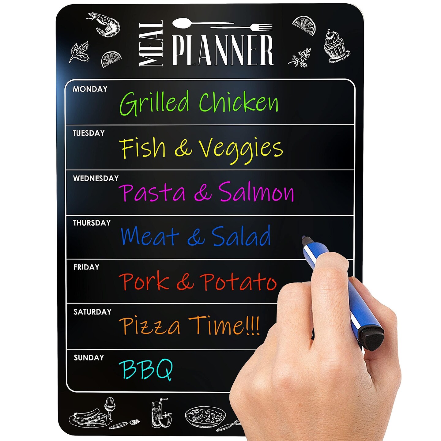 Dry Erase Magnetic Menu for Refrigerator A4 (8.5x12 inch) Weekly Meal Planner for Fridge Blackboard Magnetic Menu Board for Kitchen Weekly Menu Black Board Fridge Meal Planner Magnet