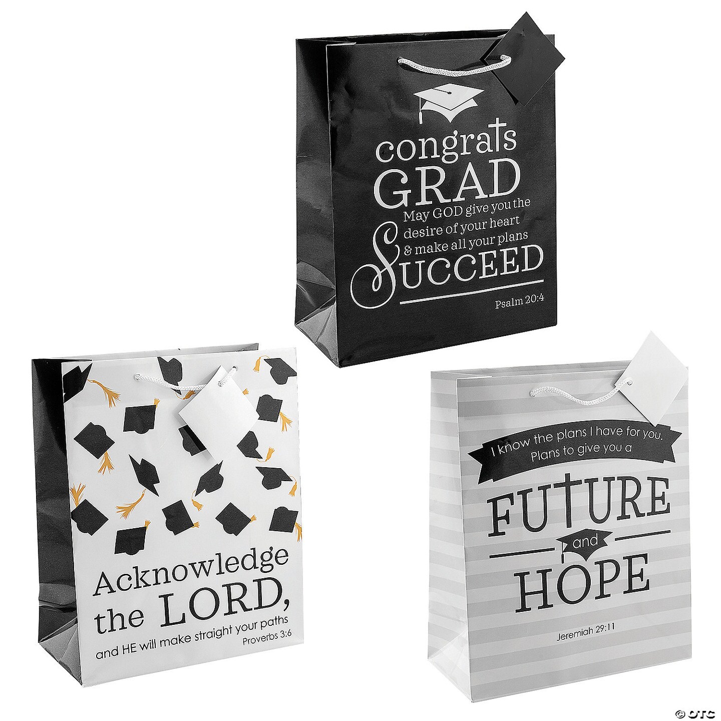 7 1/2&#x22; x 9&#x22; Medium Faith Graduation Paper Gift Bags with Tag - 12 Pc.