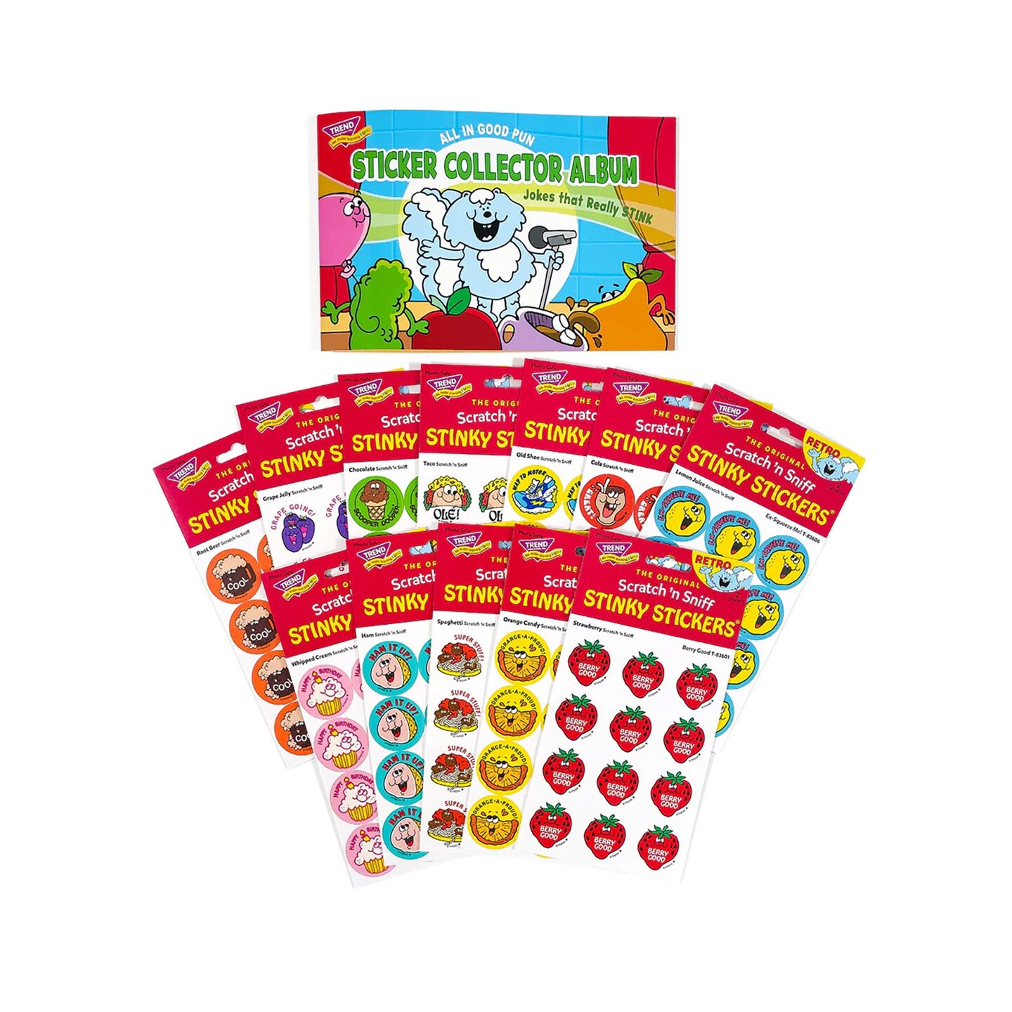 All in Good Pun Retro Scratch &#x27;n Sniff Stinky Stickers&#xAE; + Album