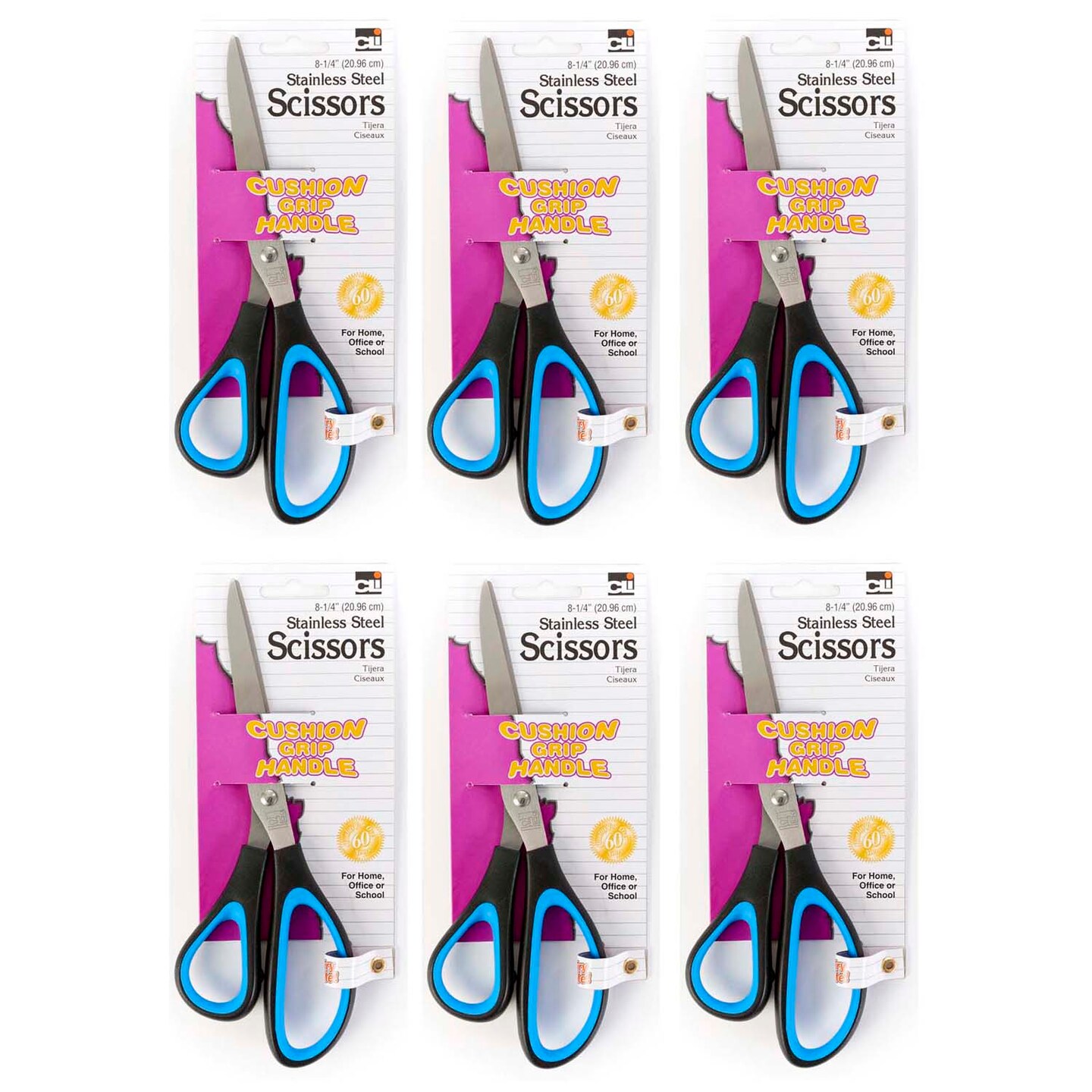 Cushion Grip Scissors, 8.25&#x22; Bent, Pack of 6