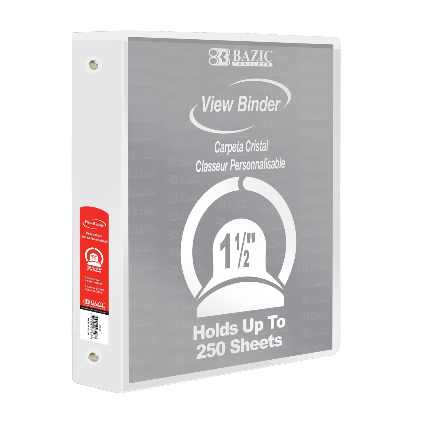3-Ring View Binder with 2 Pockets, 1.5&#x22;, White, Pack of 6