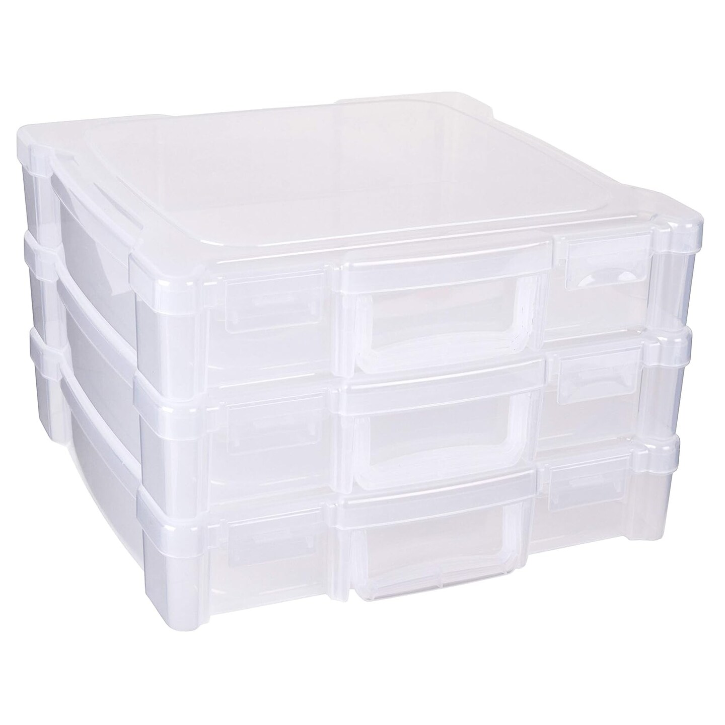 12&#x22; x 12&#x22; Portable Art &#x26; Craft Organizer with Handle 3-Pack, [3] Plastic Storage Cases, Clear