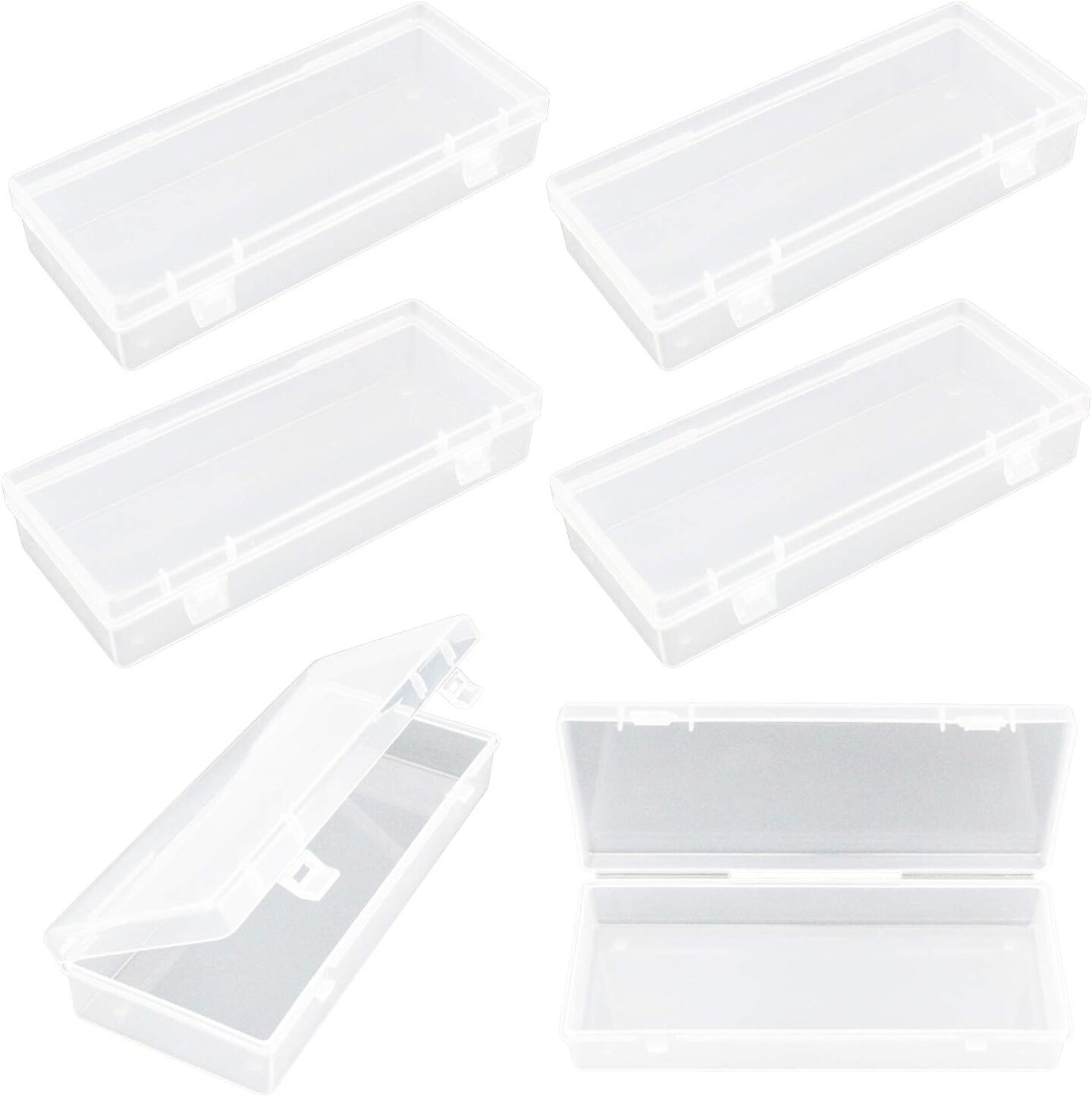 6 Pack Rectangular Clear Plastic Storage Containers Box with Hinged Lid for Beads and Other Small Craft Items (6.1 x 2.56 x 1.18 inch)