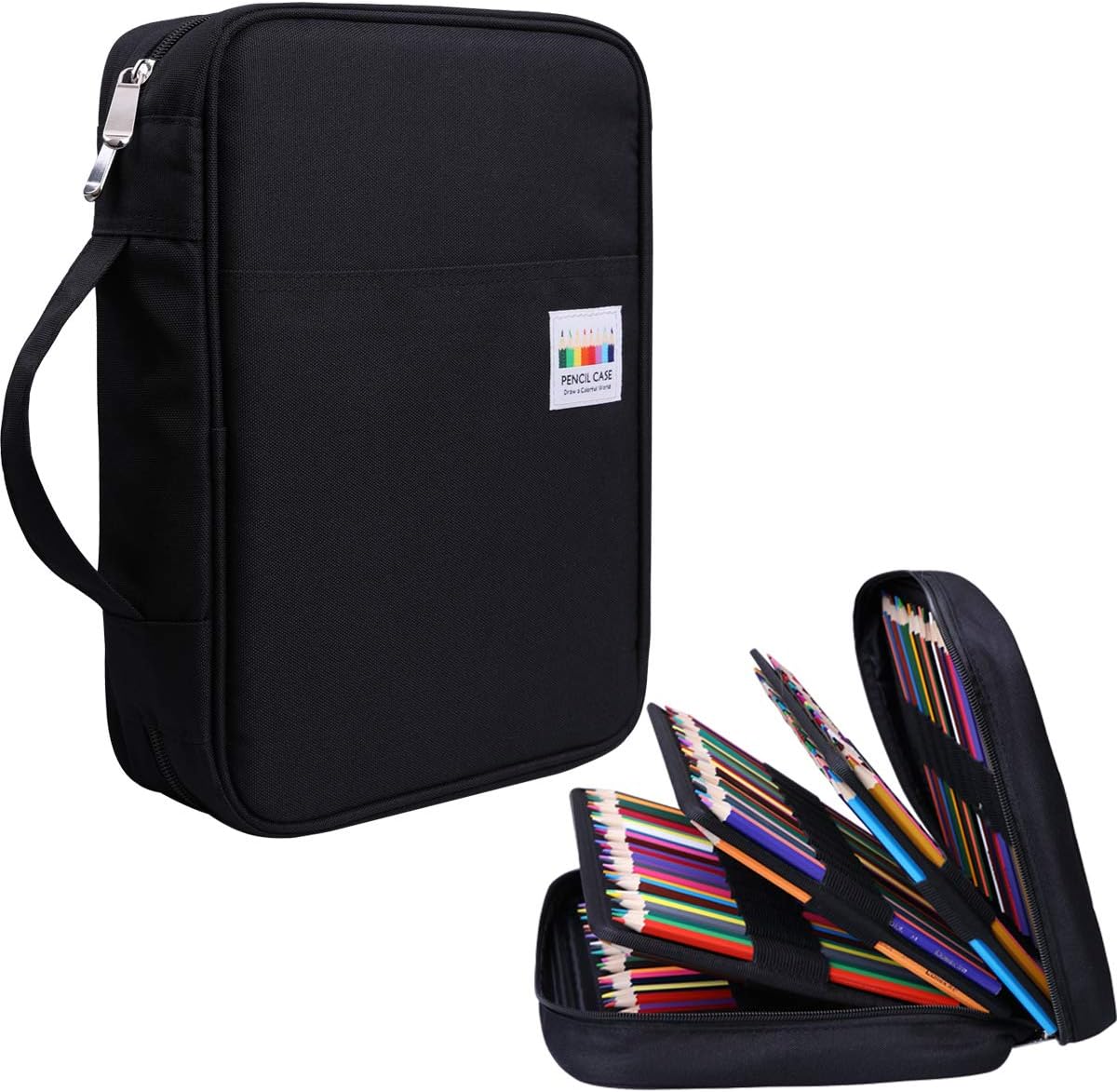 220 Slots Colored Pencil Case Large Capacity Pen Holder for Artist Painter Zipper Organizer Bag for Marker Highlighter Storage Case for Office Sketch Travel Supplies (Black)