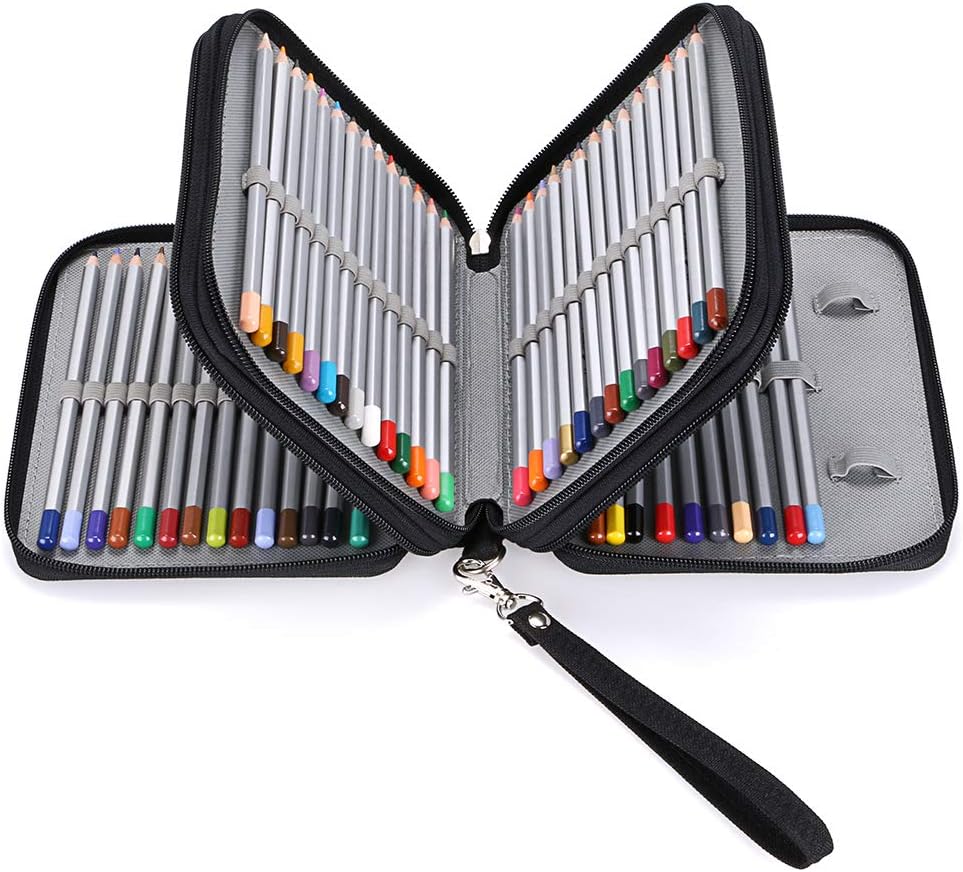 Zippered Pencil Case-Canvas 72 Slots Handy Pencil Holders for for Prismacolor Watercolor Pencils, Crayola Colored Pencils, Marco Pencils (Black)