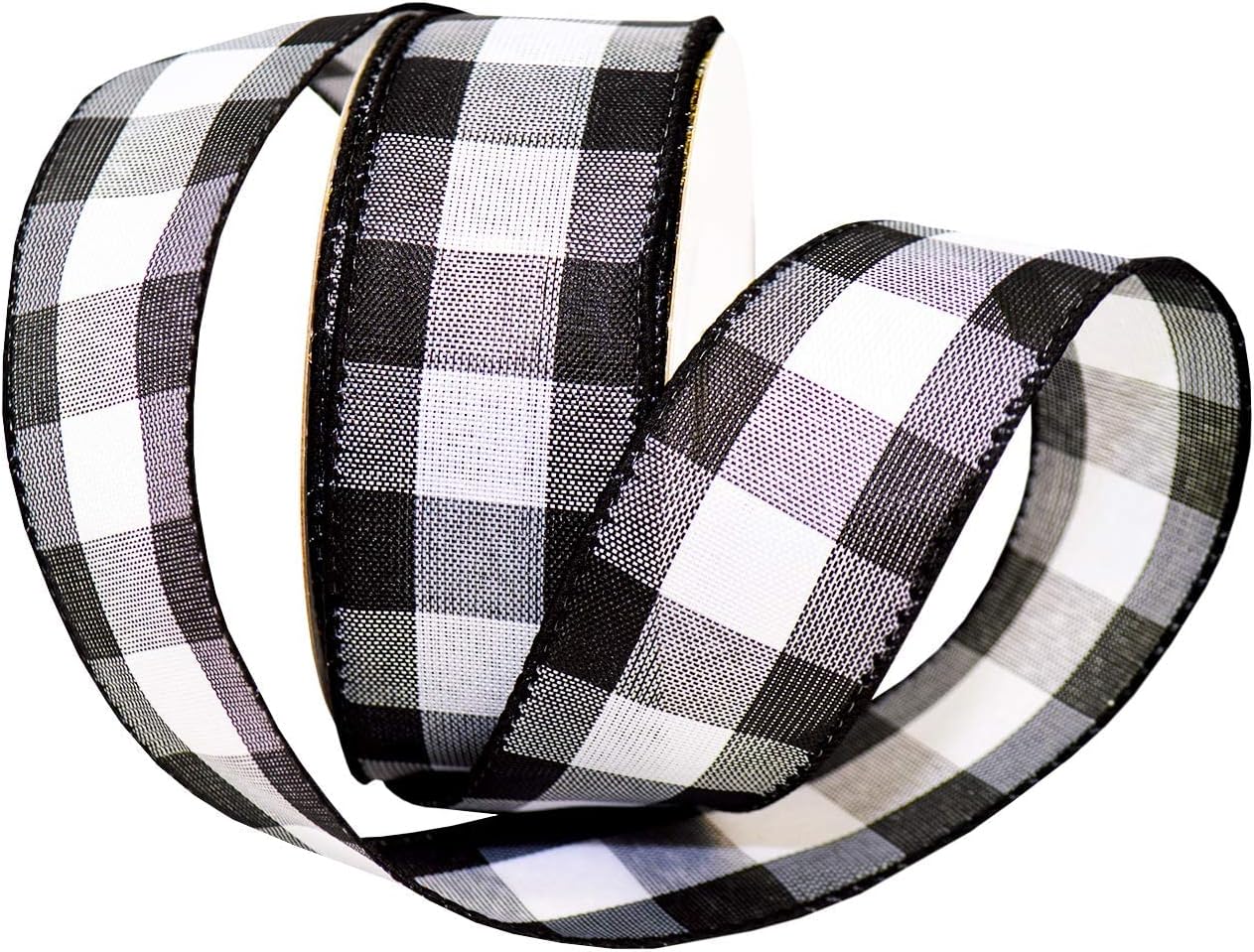 7398.60/50-613 Cambridge 2.5&#x22; X 50 YD Wired Ribbon, Black and White, Buffalo Check Plaid Ribbon for Gift Wrapping, Christmas Decorations Indoor Home Decor, Craft Supplies &#x26; Materials