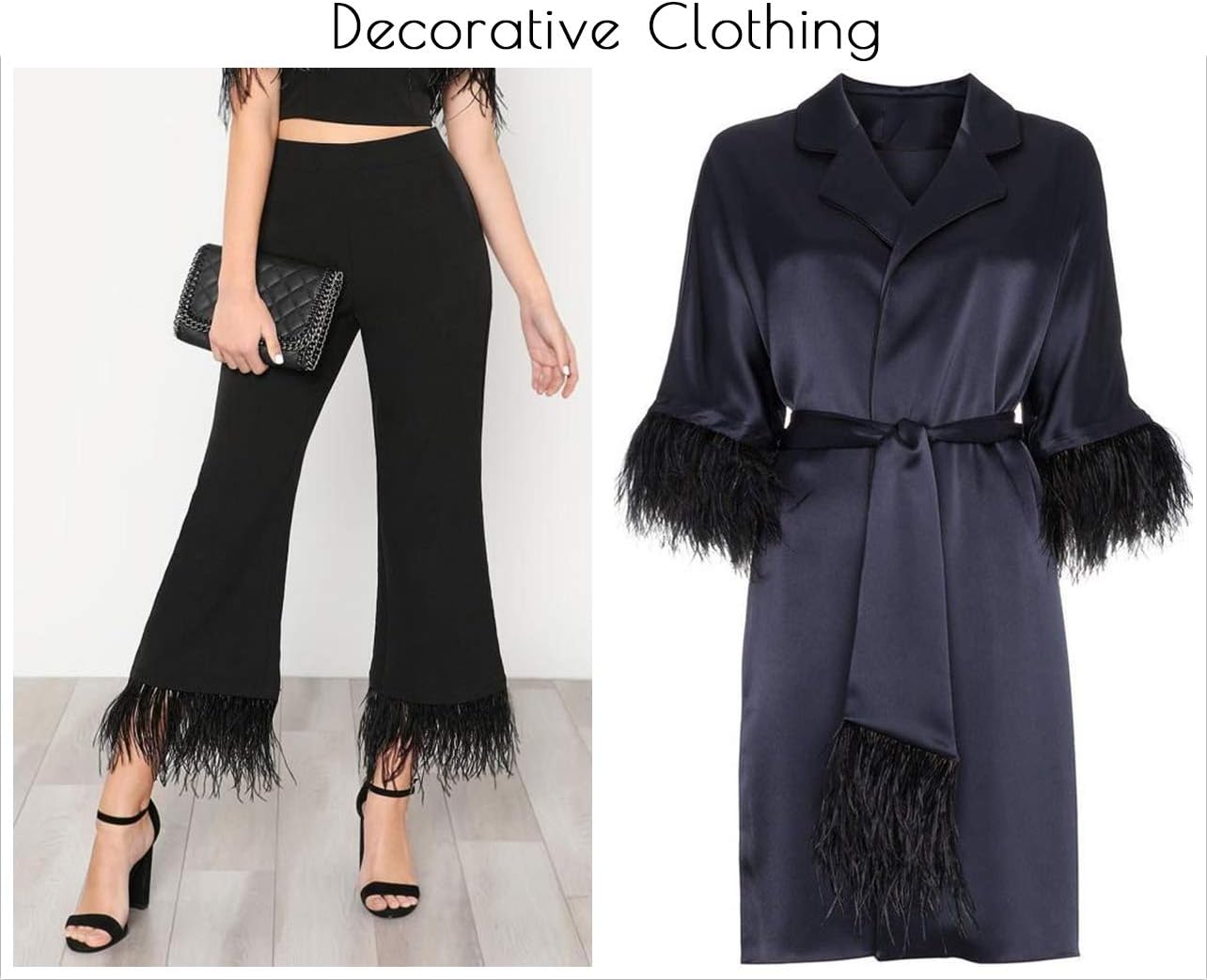 Ostrich Feather Trim Fringe - Satin Ribbon Dress Sewing Crafts Costumes Decoration Pack of 2 Yards (Black)