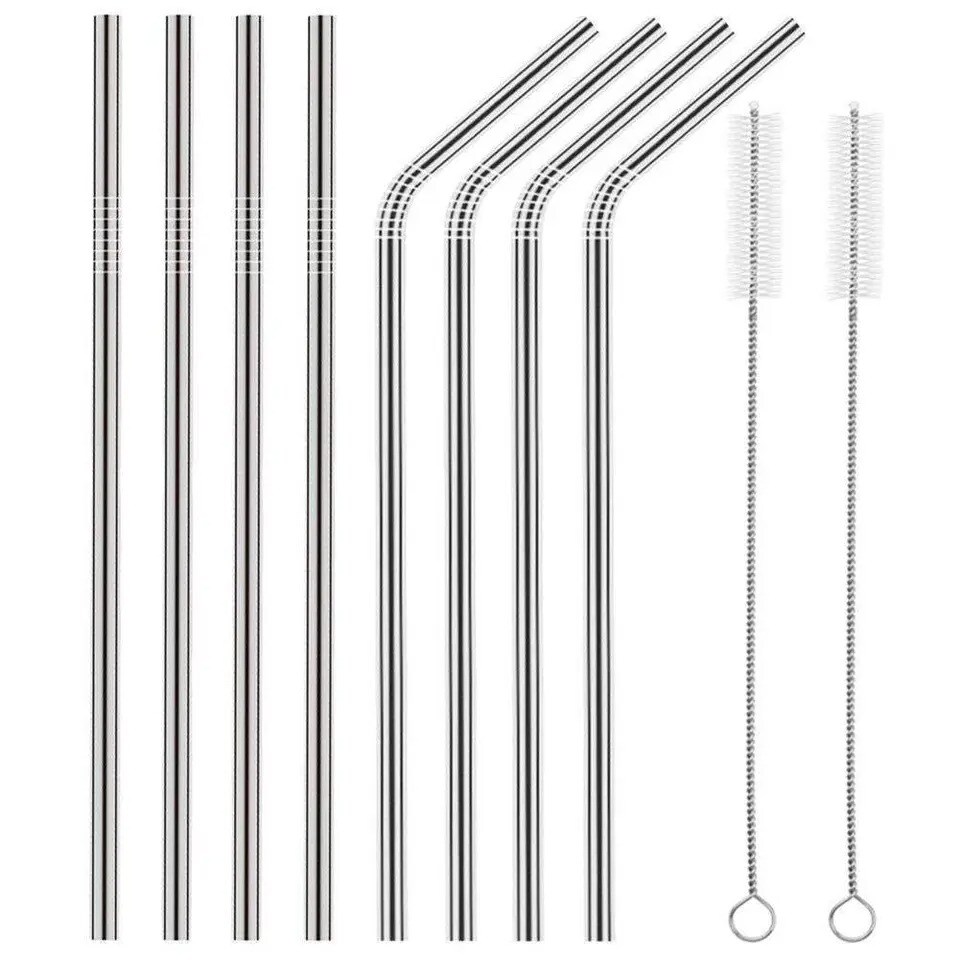 8-Piece 10.5&#x22; Stainless Steel Cocktail Straw Set with 2 Cleaning Brushes