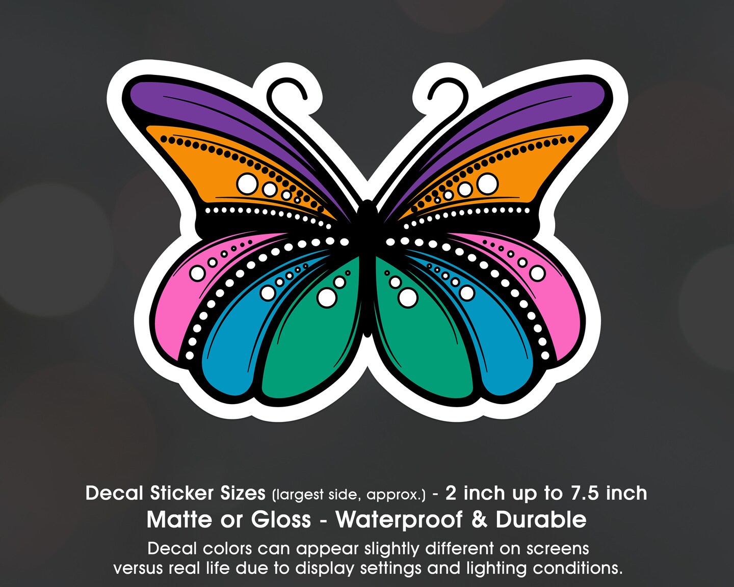 Rainbow Butterfly, Vinyl Decal Sticker In Multiple Sizes, Waterproof ...