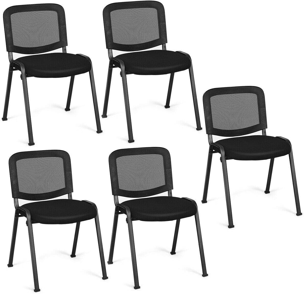Set of 5 Conference Chair, Desk Chair No Wheels with Foot Pads, 5 Pack Executive Chairs, Lobby Chair, Reception Chairs for Home &#x26; Office, Meeting, Waiting Room, Stackable Guest Chairs, Black