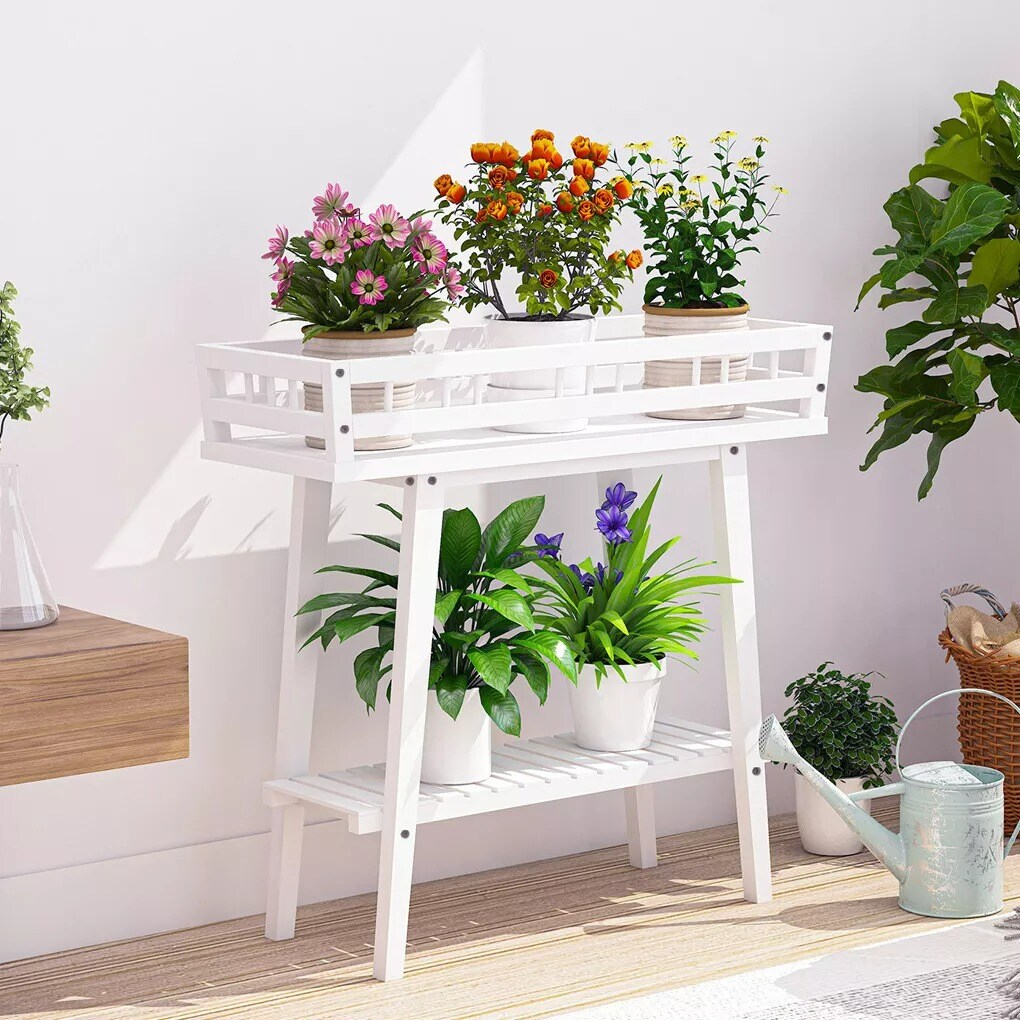 2Tier Tall Plant Stand Table Indoor Outdoor Plant Shelf Flower Display Organizer