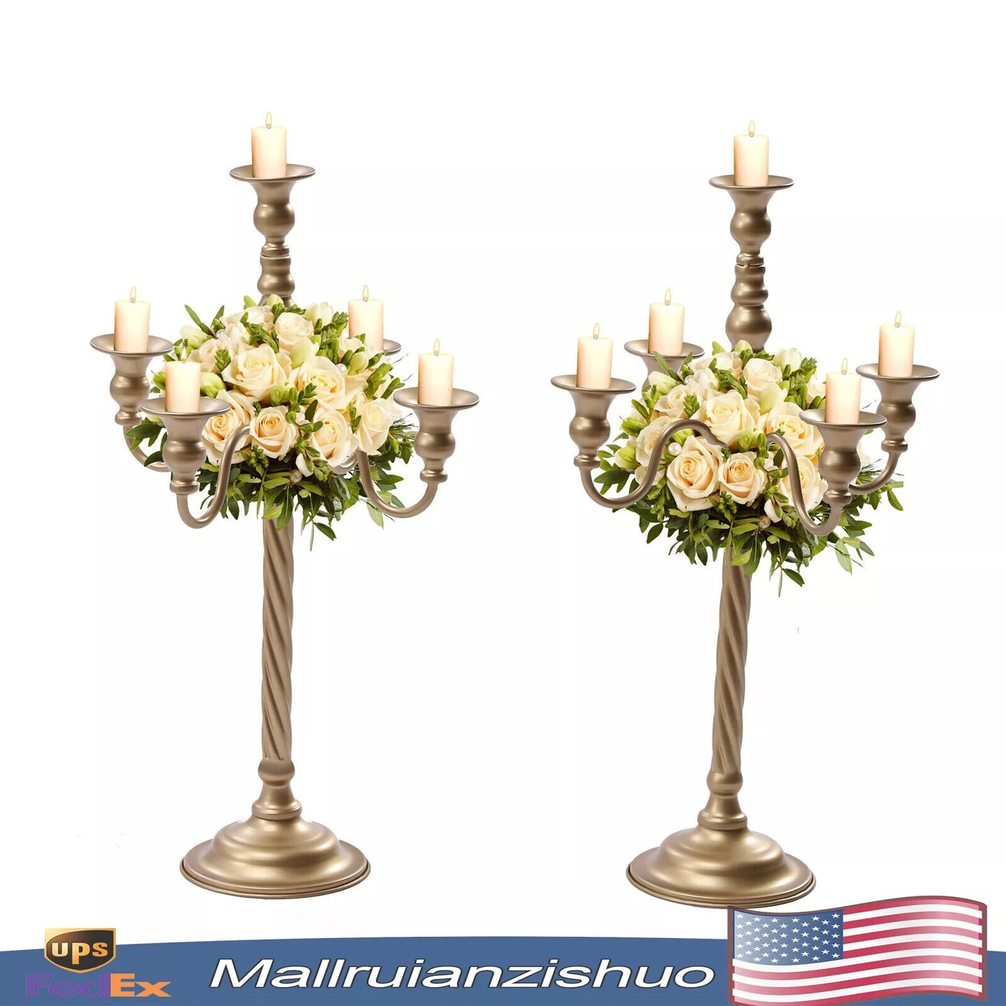 2 Pcs Gold Candelabra Candle Holder Centerpieces for Tables 5 Head Tall Candles