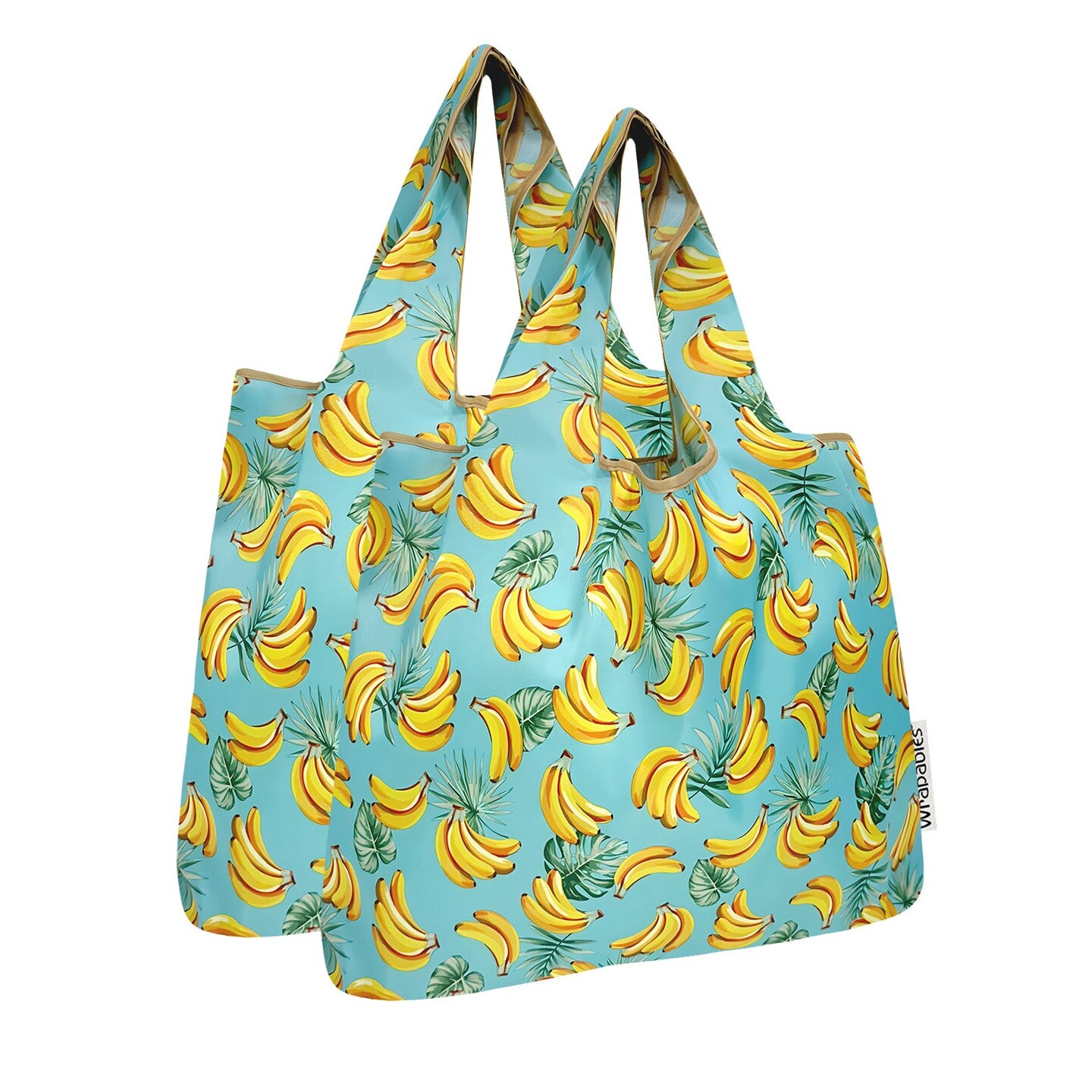 Wrapables Medium Foldable Tote Nylon Reusable Grocery Bag (Set of 2), Bananas