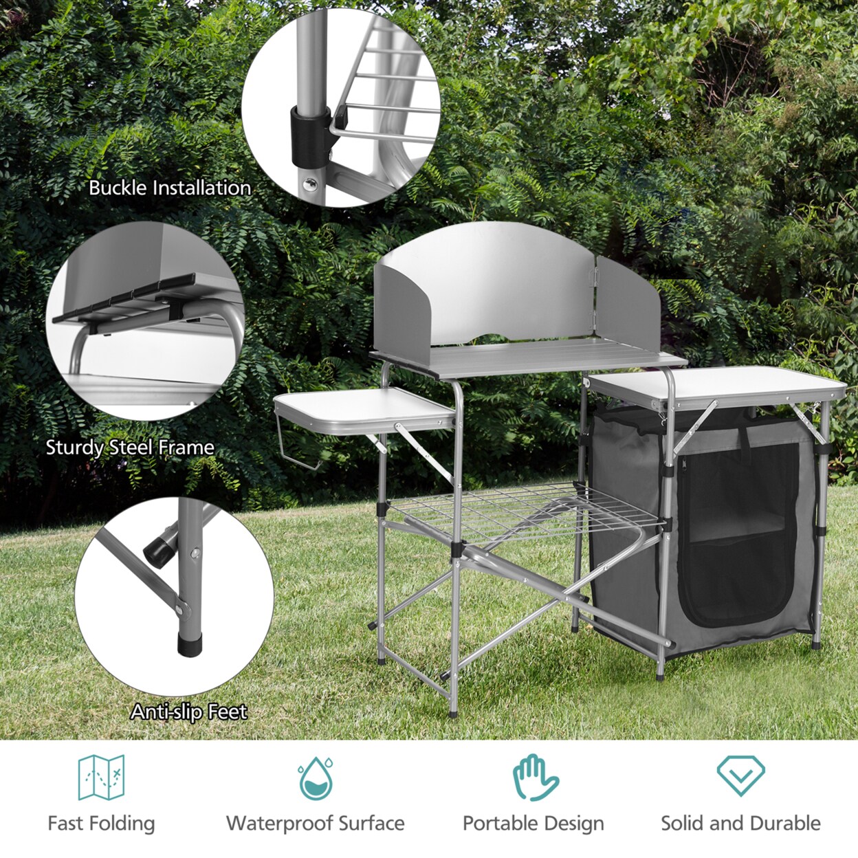 Folding Outdoor Camping Table Portable Bbq Grill Table W/ Storage Bag