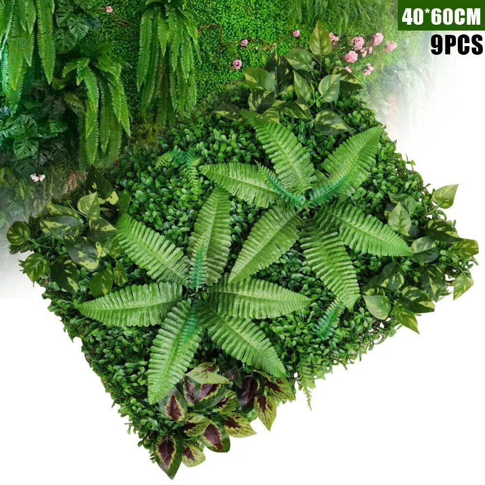 9x Artificial Mat Foliage Panel Decoration Greenery Wall Hedge Grass Fence