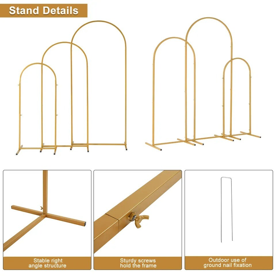 Metal Arch Backdrop Stand Gold Wedding Arch Stand Set of 3 for Birthday Party