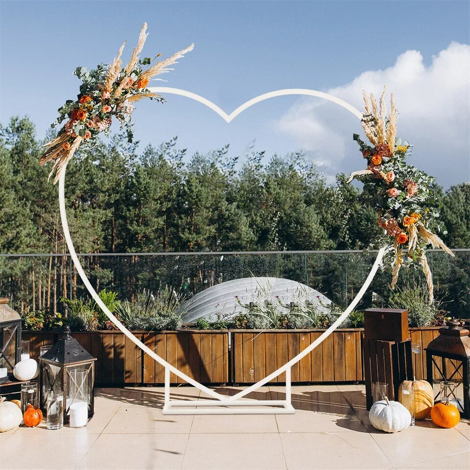 Heart Shaped White Metal Wedding Flower Balloon Arch Stand Frame Garden Trellis