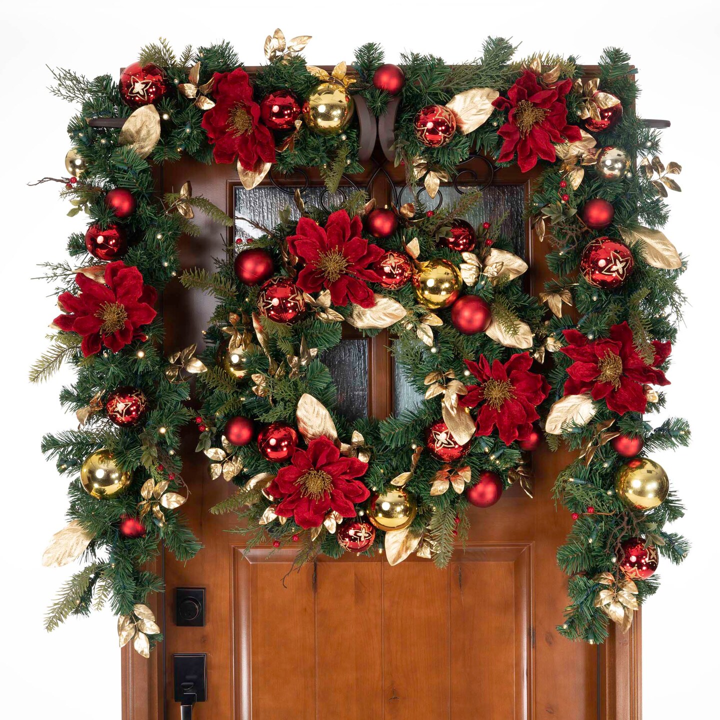 9 ft. Artificial Christmas Garland with Lights - Golden Leaf Red Magnolia