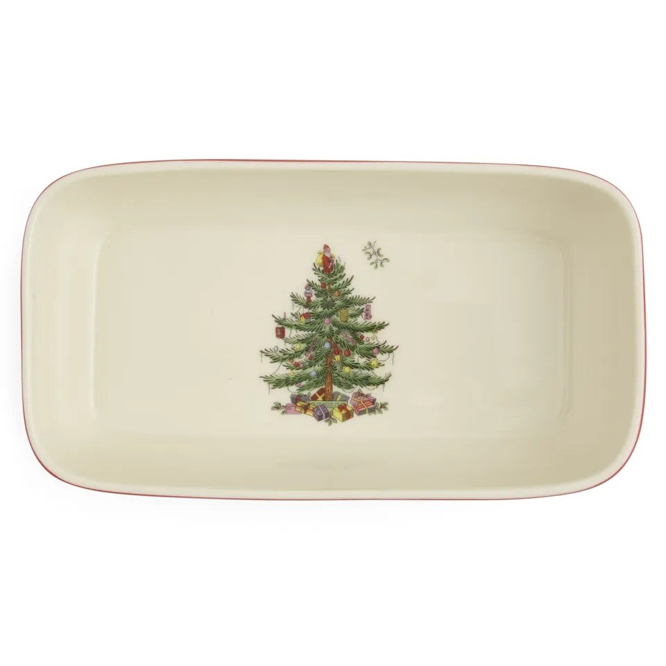 Spode Christmas Tree 8&#x22; x 4.25&#x22; Tartan Rectangle Server with Slotted Spoon