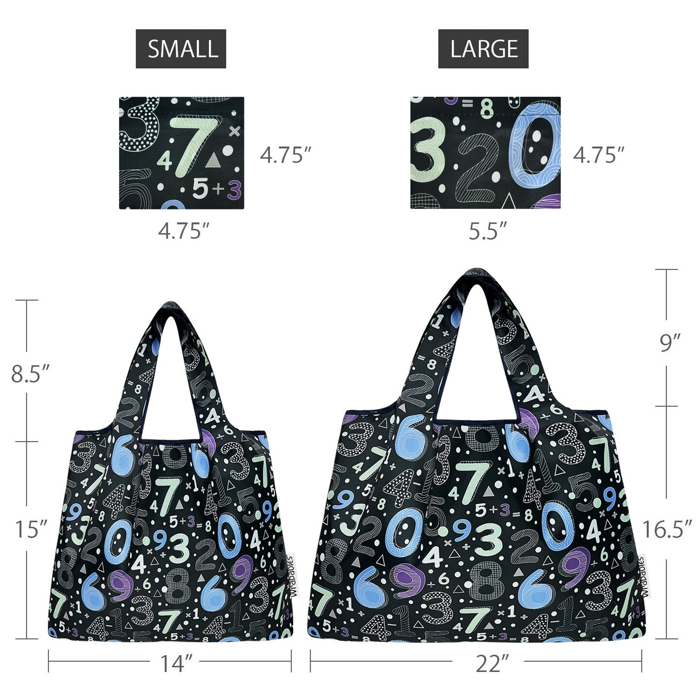 Wrapables Large &#x26; Small Foldable Tote Nylon Reusable Grocery Bags, Set of 2, Numbers