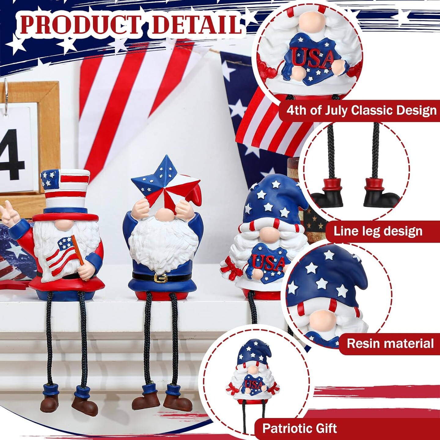 3 Pieces 4th of July Gnome Decorations Patriotic Gnomes