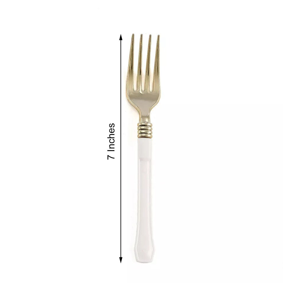 24 pcs 7&#x22; Metallic Gold Forks White Handle Wedding Party Disposable Tableware